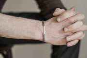 Gray cord bracelet for men with long silver bar - shani-adi-jewerly