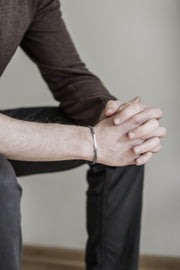 Gray cord bracelet for men with long silver bar - shani-adi-jewerly