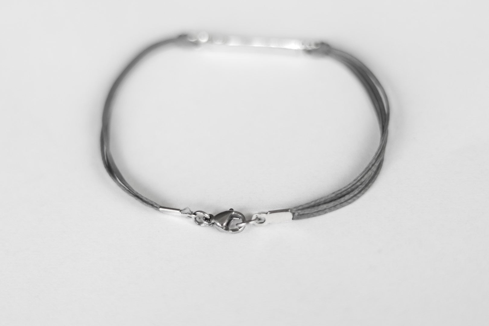 Gray cord bracelet for men with long silver bar - shani-adi-jewerly