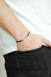 Silver arrow bracelet for men, black cords - shani-adi-jewerly
