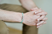Turquoise cord bracelet for men, silver tube charm for him - shani-adi-jewerly