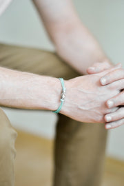 Turquoise cord bracelet for men, silver tube charm for him - shani-adi-jewerly