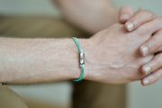 Turquoise cord bracelet for men, silver tube charm for him - shani-adi-jewerly