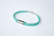 Turquoise cord bracelet for men, silver tube charm for him - shani-adi-jewerly