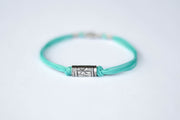Turquoise cord bracelet for men, silver tube charm for him - shani-adi-jewerly