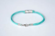 Turquoise cord bracelet for men, silver tube charm for him - shani-adi-jewerly