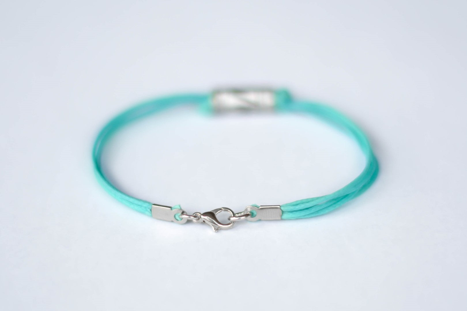Turquoise cord bracelet for men, silver tube charm for him - shani-adi-jewerly