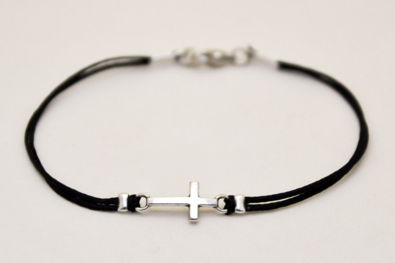 Cross bracelet for men with black cord - shani-adi-jewerly