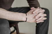 Silver cross bracelet for men, black double cord - shani-adi-jewerly