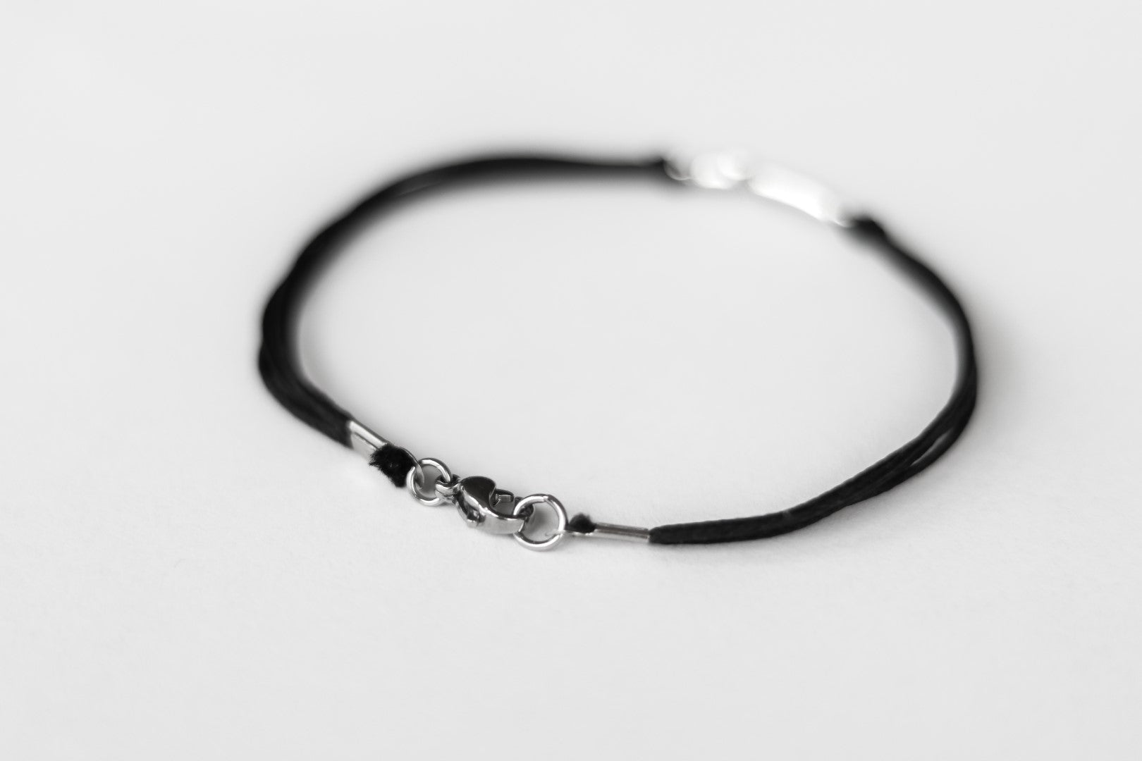 Silver cross bracelet for men, black double cord, handmade Christian g