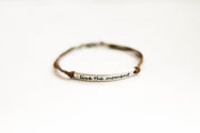 Silver 'Live the moment'' bracelet for men, brown cord, gift for him - shani-adi-jewerly