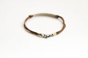 Silver 'Live the moment'' bracelet for men, brown cord, gift for him - shani-adi-jewerly