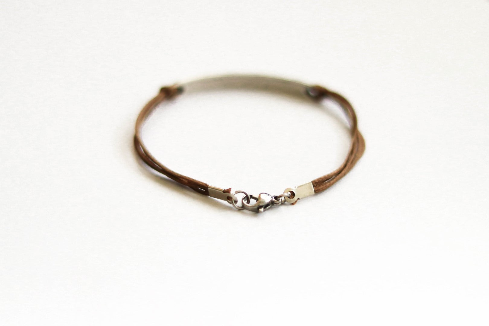 Silver 'Live the moment'' bracelet for men, brown cord, gift for him - shani-adi-jewerly
