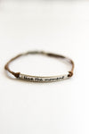 Silver 'Live the moment'' bracelet for men, brown cord, gift for him - shani-adi-jewerly