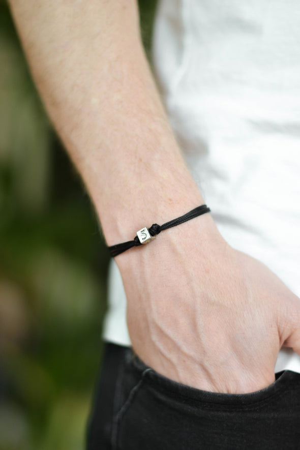 Number bracelet for men, black cord, personalised jewelry - shani-adi-jewerly