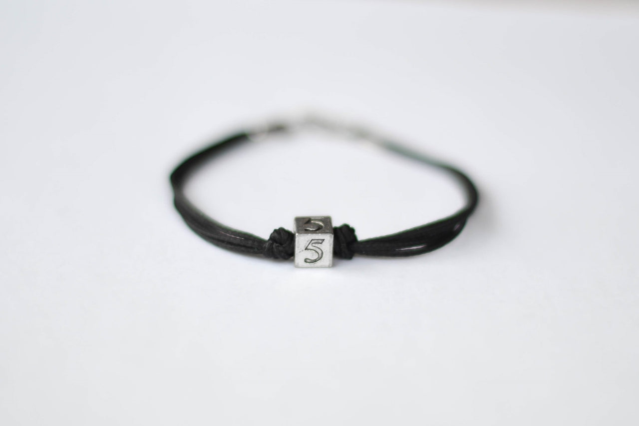 Number bracelet for men, black cord, personalised jewelry - shani-adi-jewerly