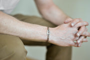 Bracelet for men, silver oval charm, brown cord - shani-adi-jewerly