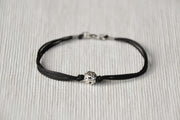 Men's bracelet with silver bead charm and a black cord - shani-adi-jewerly