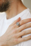 silver evil eye coin ring for men - shani and Adi Jewelry
