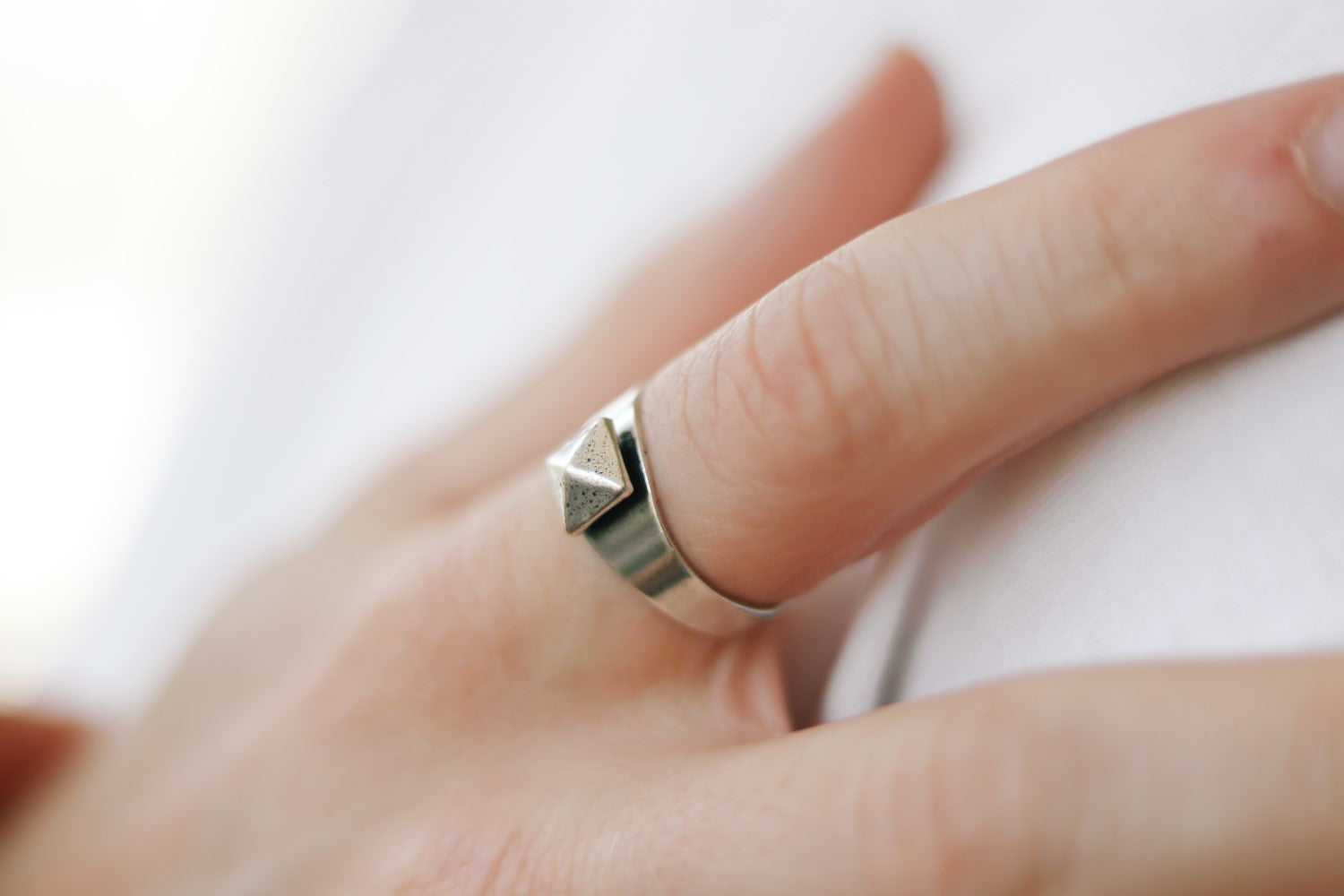 silver pyramid ring diamond shape ring for men - shani and Adi Jewelry