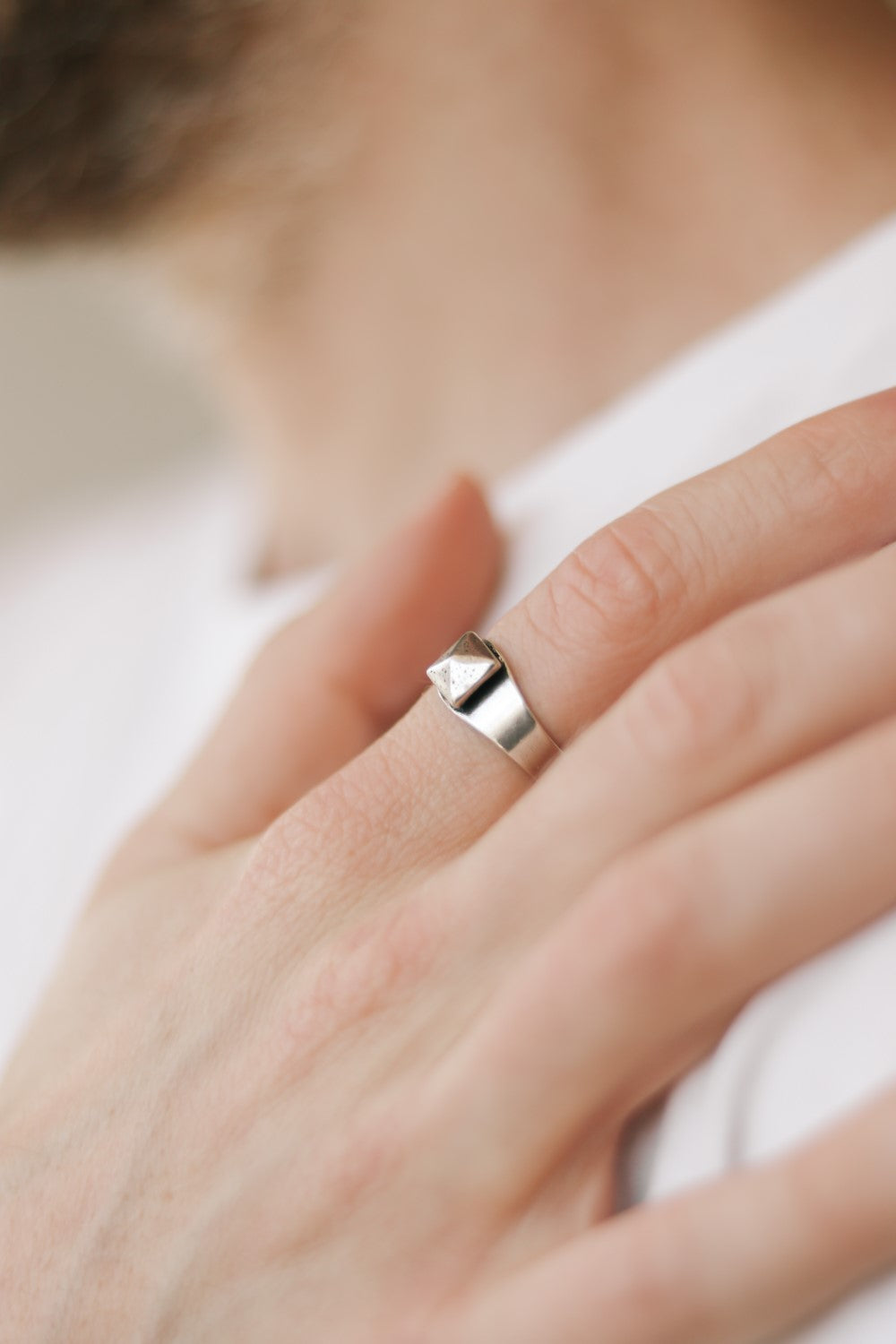 silver pyramid ring diamond shape ring for men - shani and Adi Jewelry