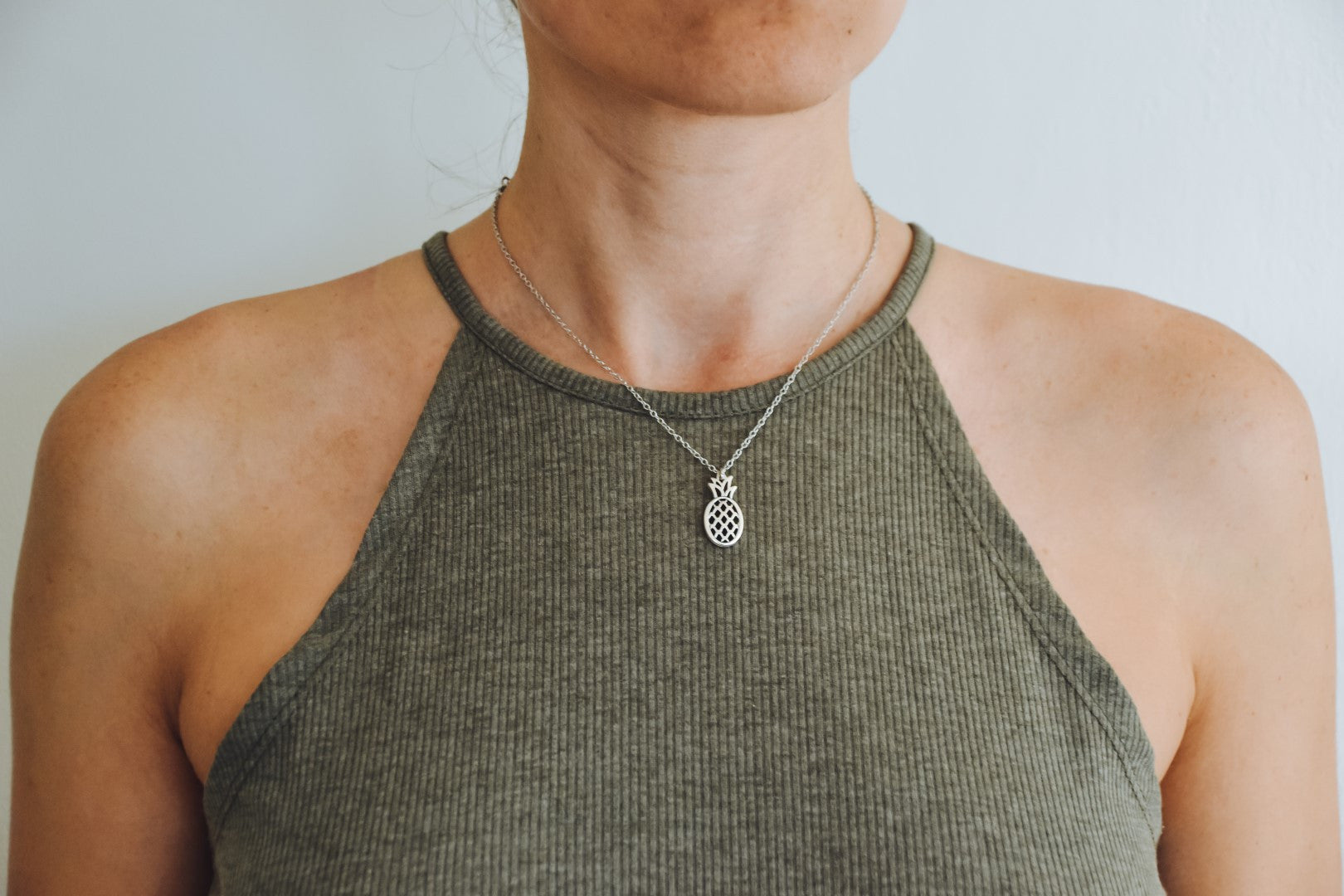 Silver pineapple pendant, stainless steel chain necklace for her - shani-adi-jewerly