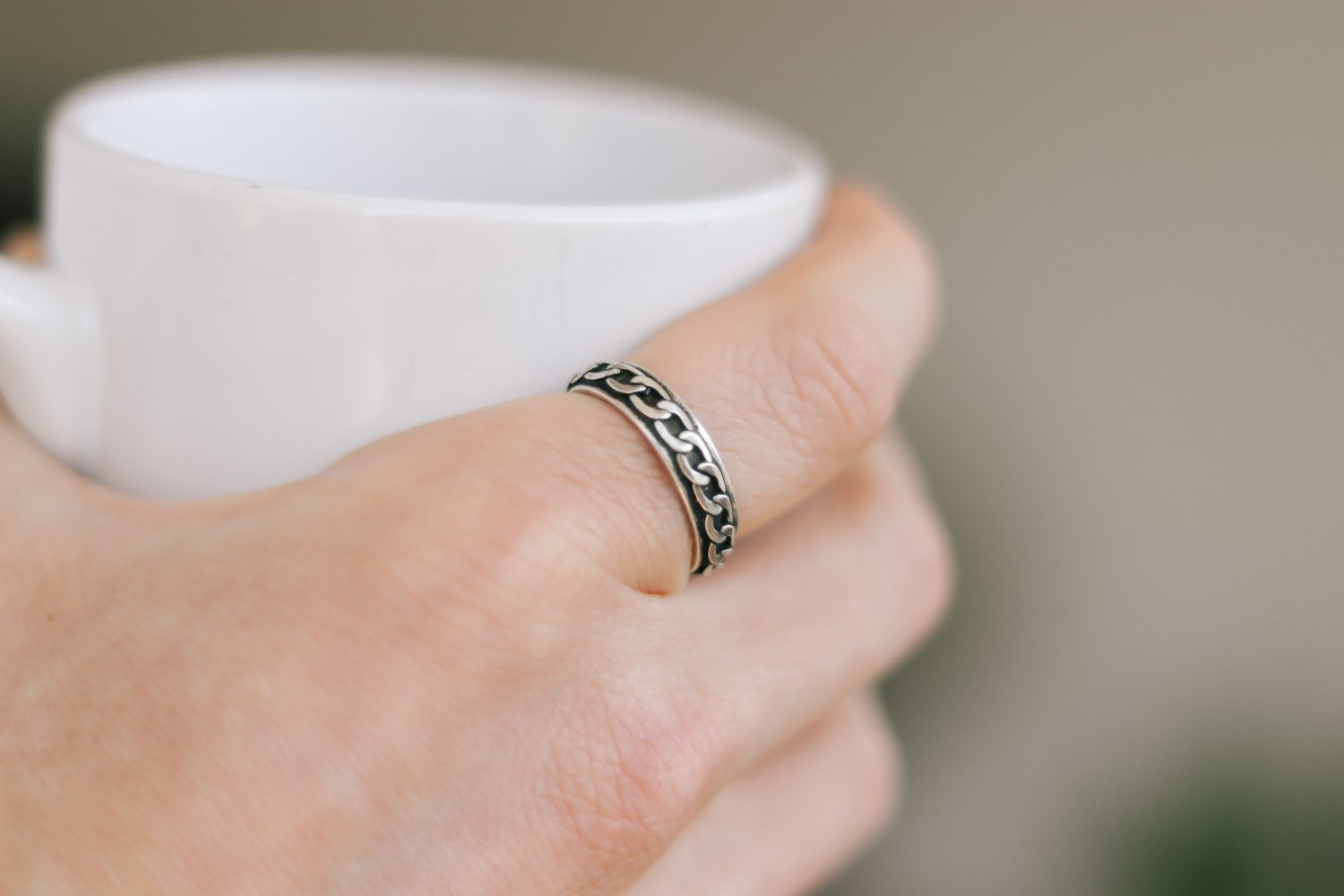 silver chain ring for men - shani and Adi Jewelry