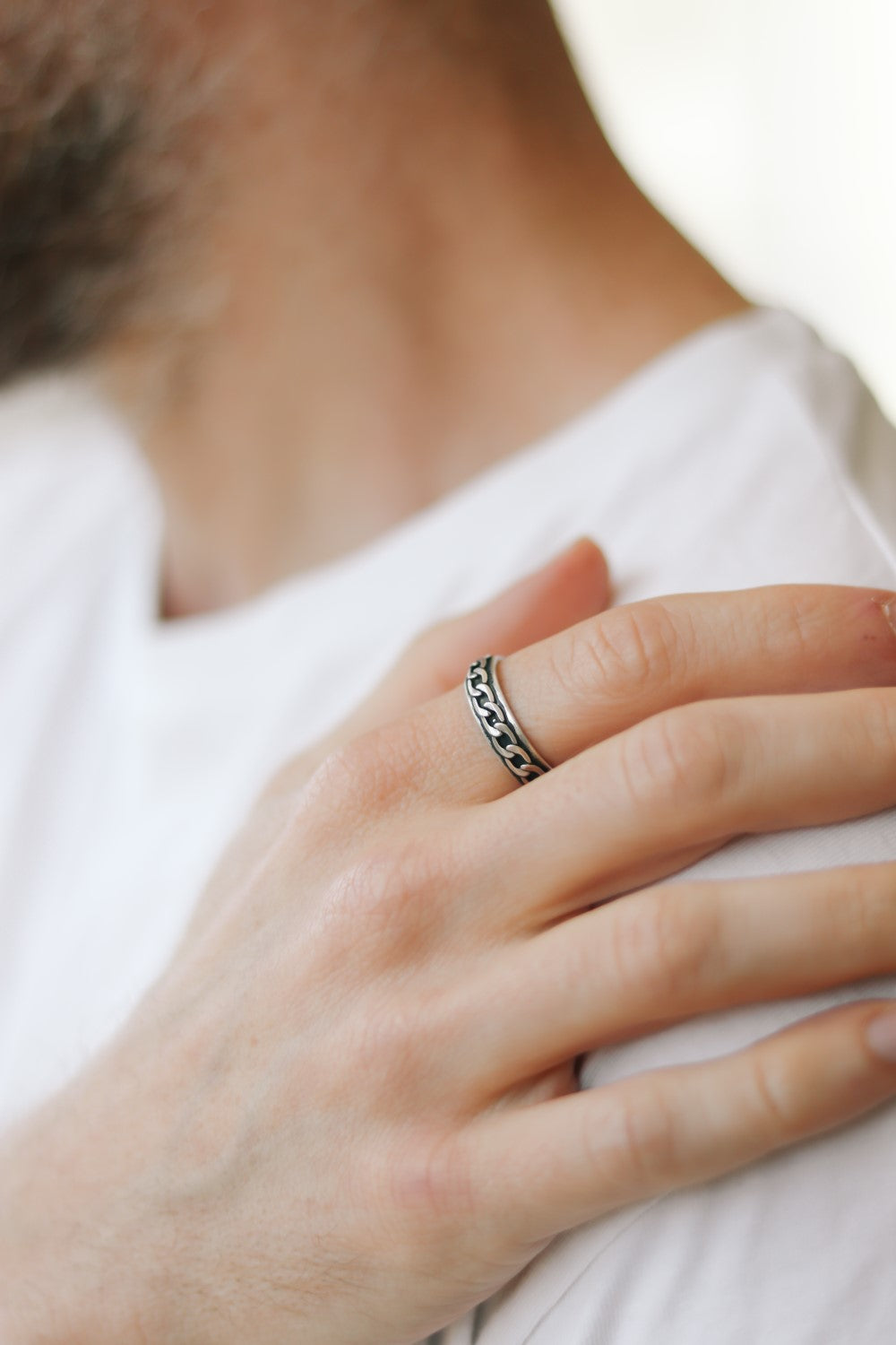 silver chain ring for men - shani and Adi Jewelry
