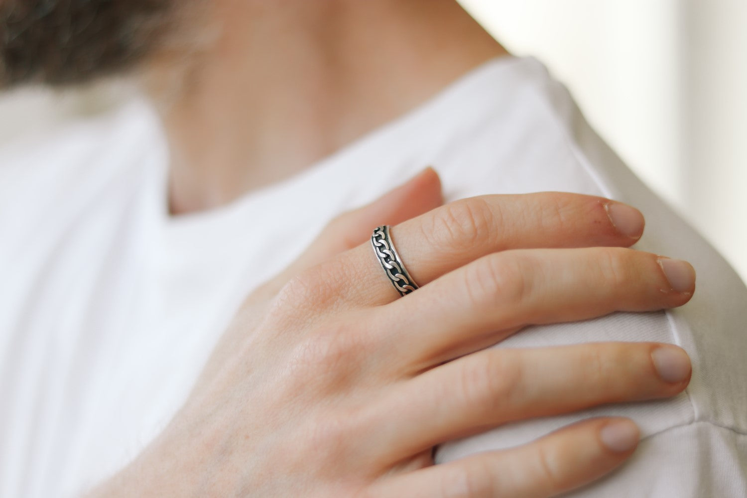 silver chain ring for men - shani and Adi Jewelry