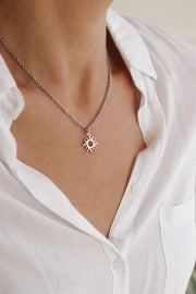 Silver sun necklace for women, stainless steel chain necklace, valentines day gift