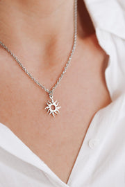 Silver sun necklace for women, stainless steel chain necklace, valentines day gift