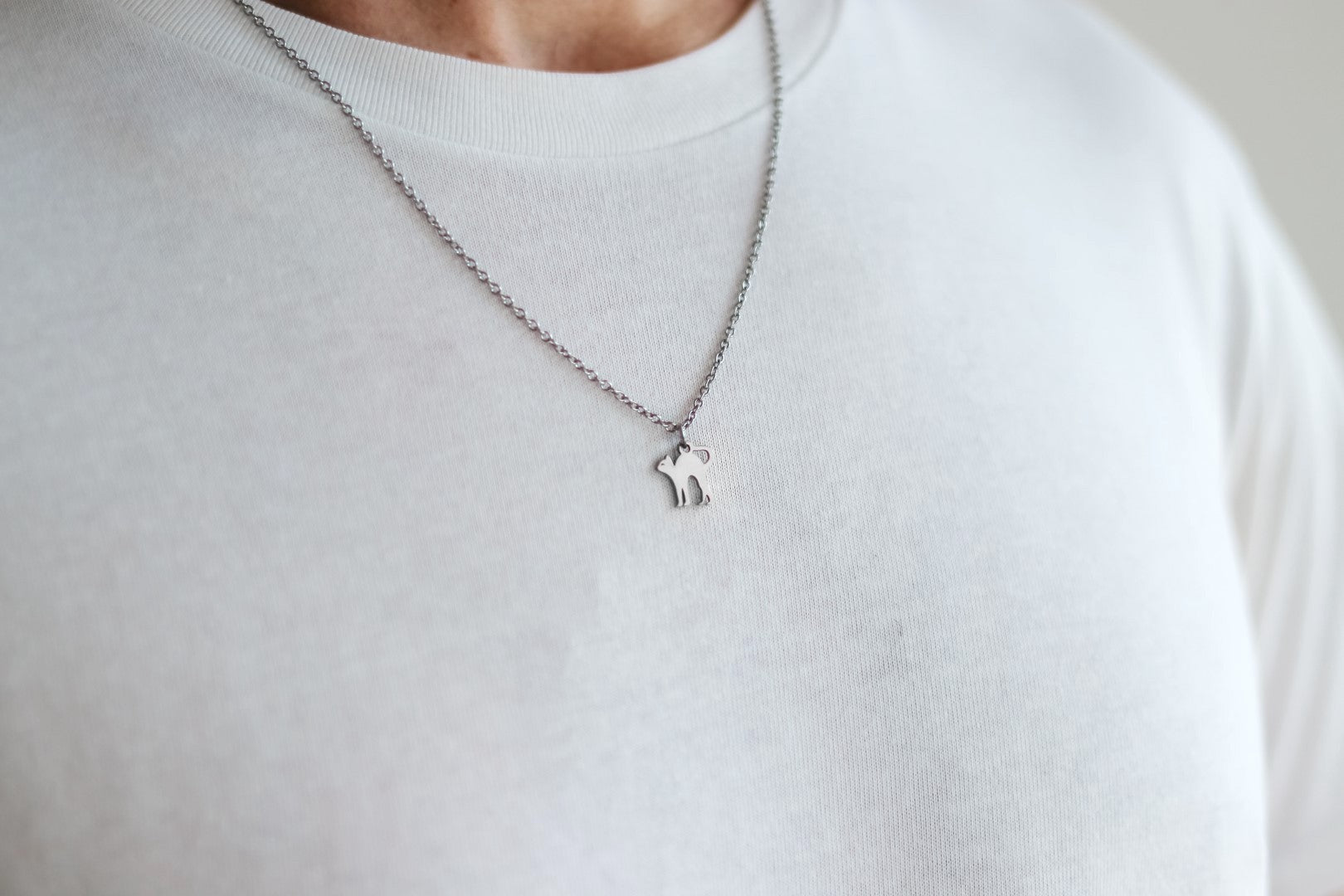 Silver cat necklace for men, stainless steel chain, animal pet necklace - shani-adi-jewerly