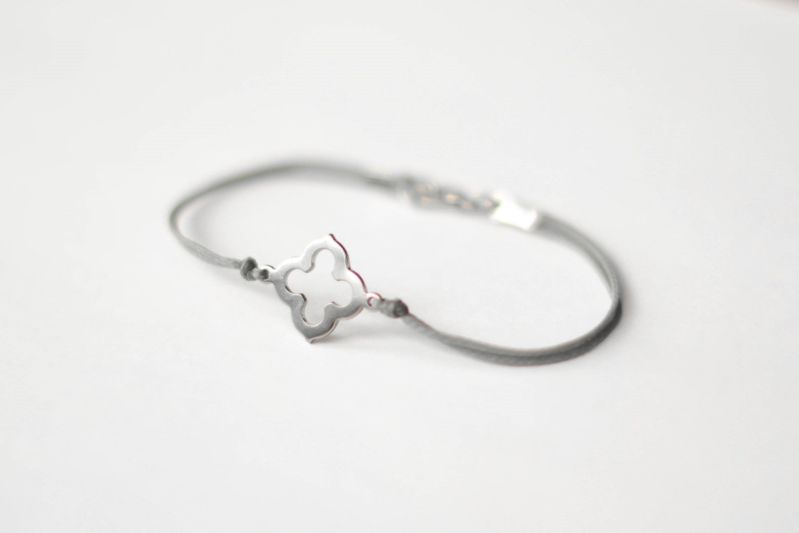Bracelet for men, stainless steel clover charm, gray cord, waterproof bracelet - shani-adi-jewerly