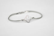 Bracelet for men, stainless steel clover charm, gray cord, waterproof bracelet - shani-adi-jewerly