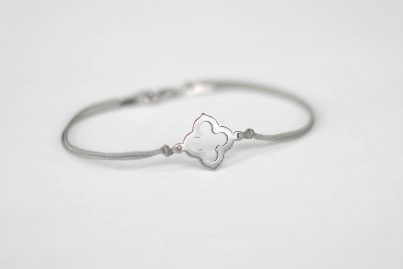 Bracelet for men, stainless steel clover charm, gray cord, waterproof bracelet - shani-adi-jewerly