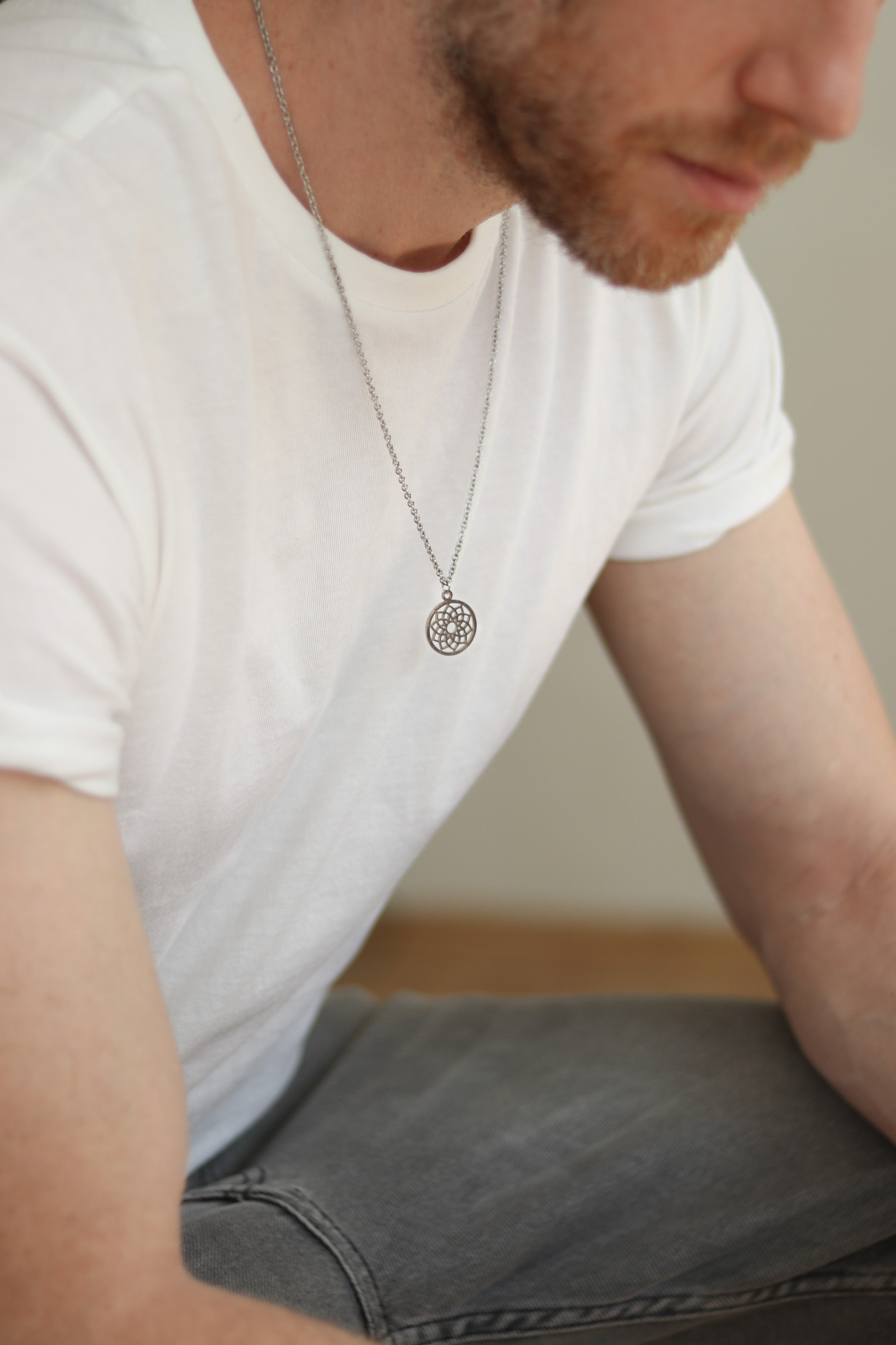 Lotus pendant necklace for men, stainless steel Sahasrara necklace, wa