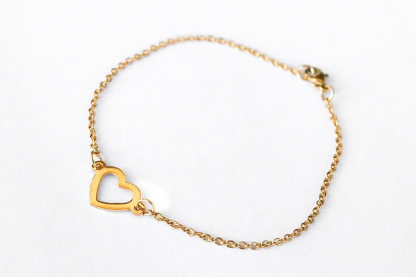 Heart anklet, gold tone chain ankle bracelet, custom size