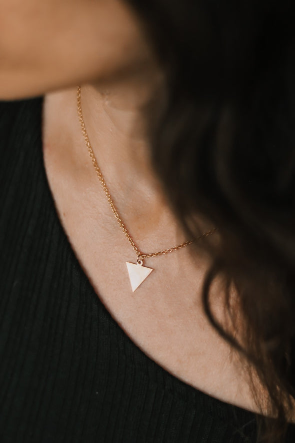 Gold triangle necklace, small triangle pendant, stainless steel chain necklace, gift wrapped, festival jewelry