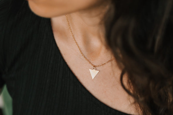 Gold triangle necklace, small triangle pendant, stainless steel chain necklace, gift wrapped, festival jewelry