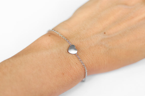 Heart bracelet, waterproof silver chain bracelet, tiny heart bead charm bracelet, personalised