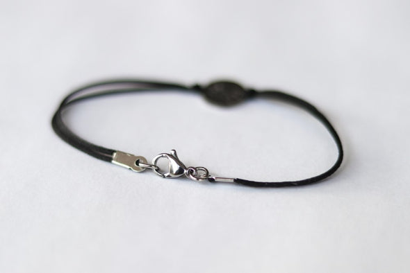 Sun bracelet, women bracelet with silver sun charm, custom color, black cord, gift for her, bridesmaids gift, black bracelet waterproof