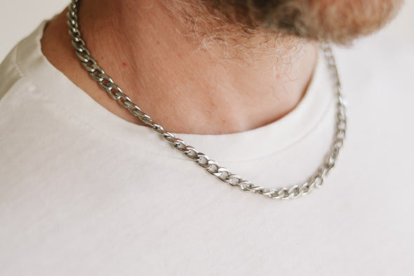 Silver links chain necklace for men, men's necklace, thick cable chain, gift for him, minimalist mens jewelry, gourmet chain, fathers day