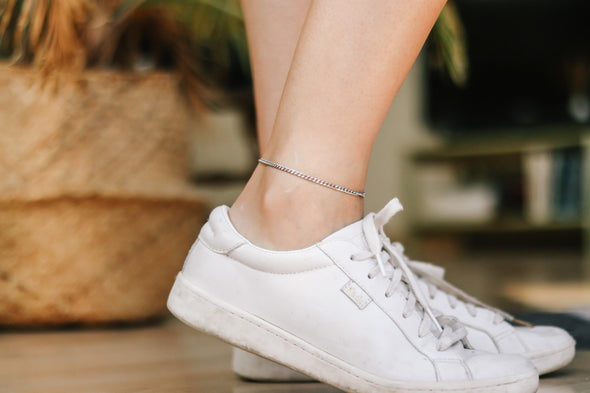 Silver tone chain anklet, waterproof ankle bracelet, gift for her, festival jewelry