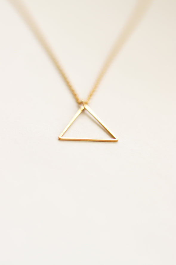 Gold tone triangle necklace for women, stainless steel chain necklace