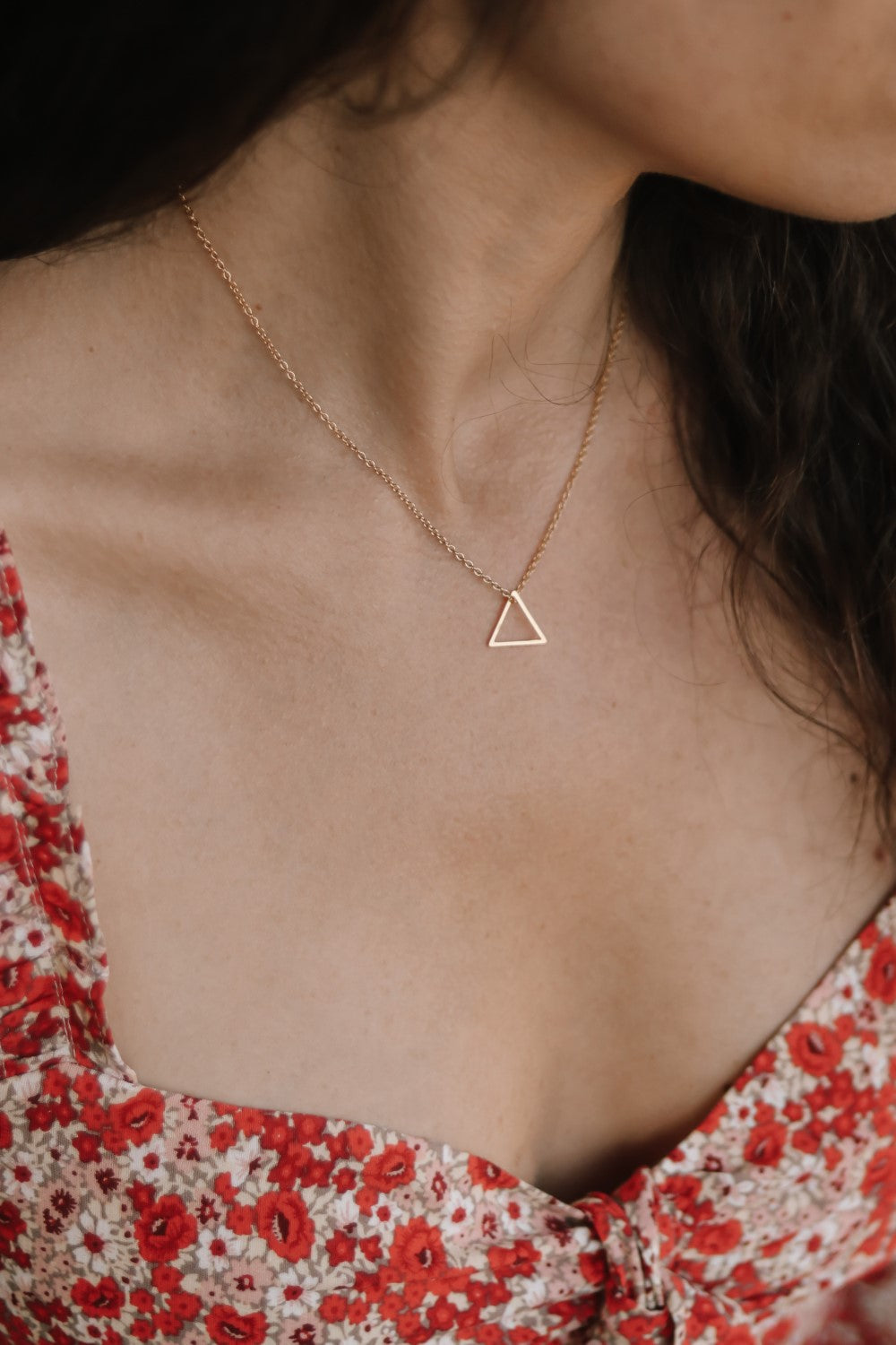 Gold triangle necklace, upside-down outline triangle, gold chain neckl –  Shani & Adi Jewelry