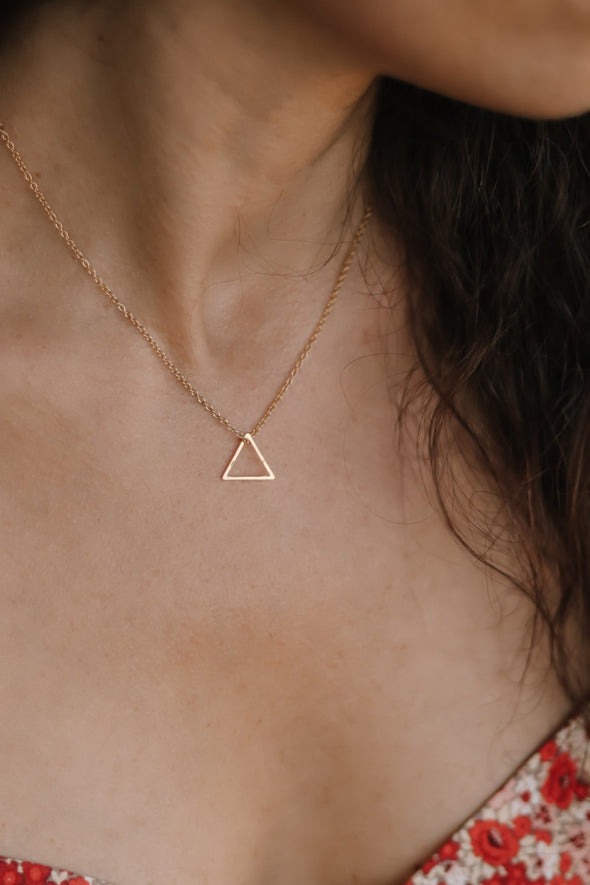 Gold triangle necklace, upside-down outline triangle, gold chain necklace, bridesmaids gift for her, geometric, Layering necklace