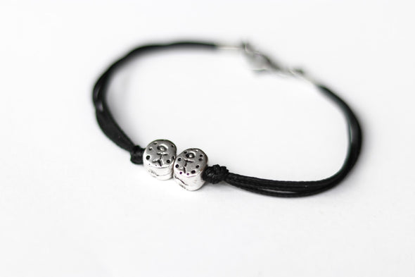 Two kids bracelet, black bracelet with silver plated children beads, mom jewelry, mothers day gift, personalised