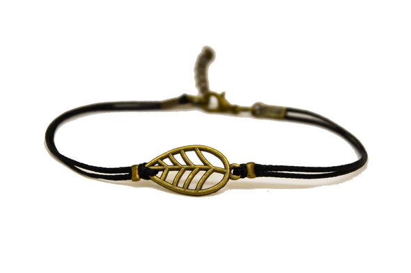 Black leaf bracelet, black cord - shani-adi-jewerly