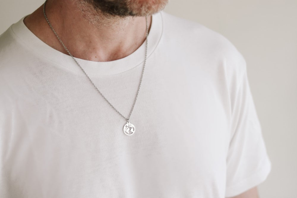 World map necklace for men, Globetrotter gift for him, mens necklace s
