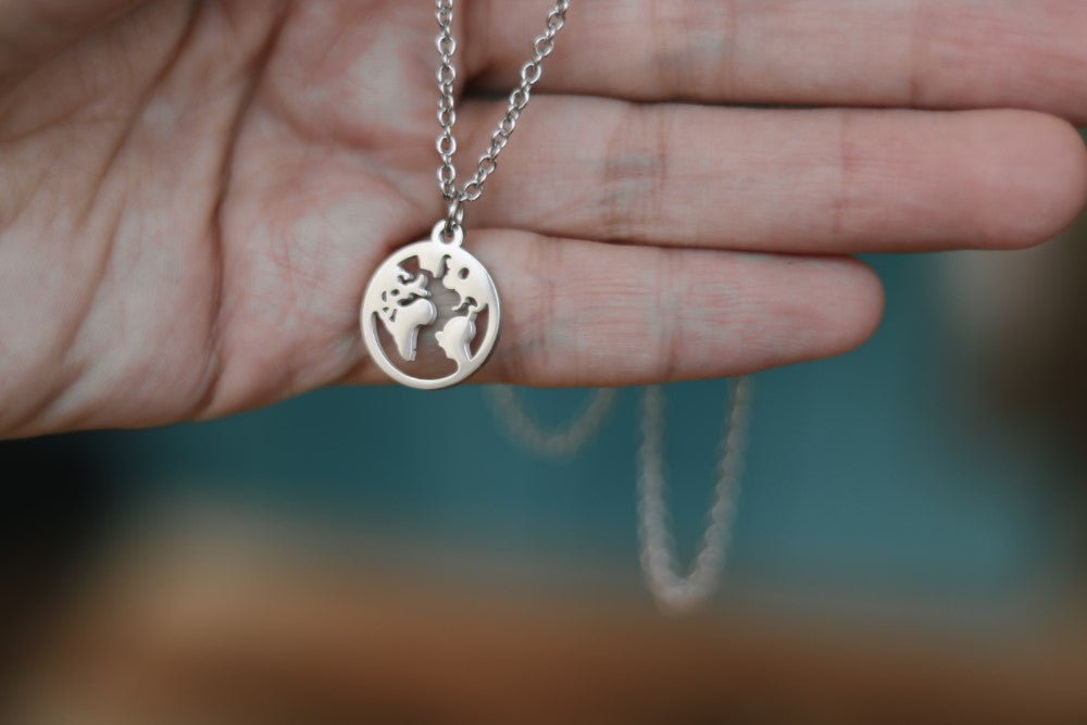 World map necklace for men, Globetrotter gift for him, mens necklace s
